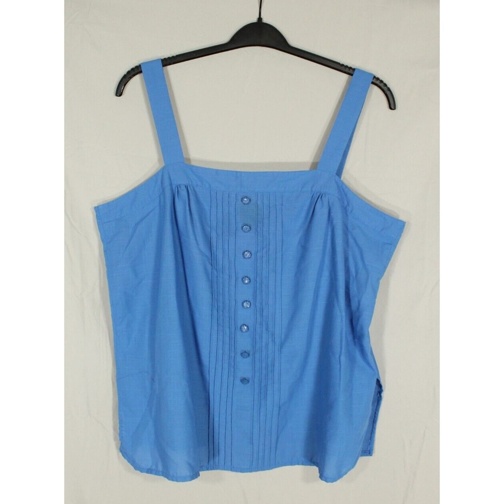 VTG SUNNY SOUTH Blue TWILL Sleeveless SHELL FAUX BUTTONS Pleated Tank Top Sz 18